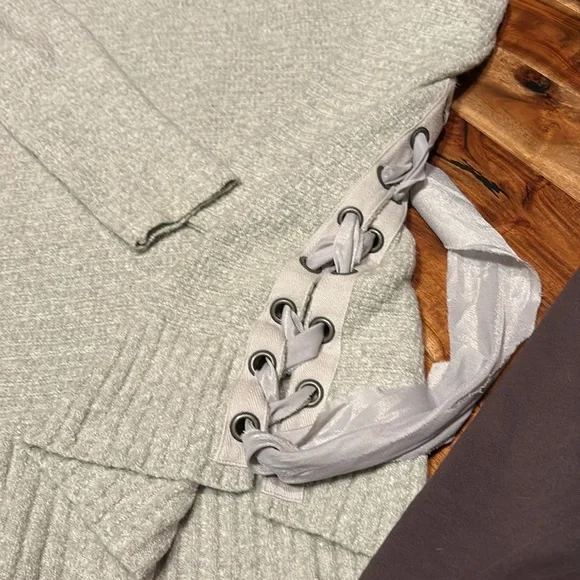 Free People Gray Sweater Tunic Mini Dress with Lace-Up Sides XS Fits up to M - Picture 4 of 10